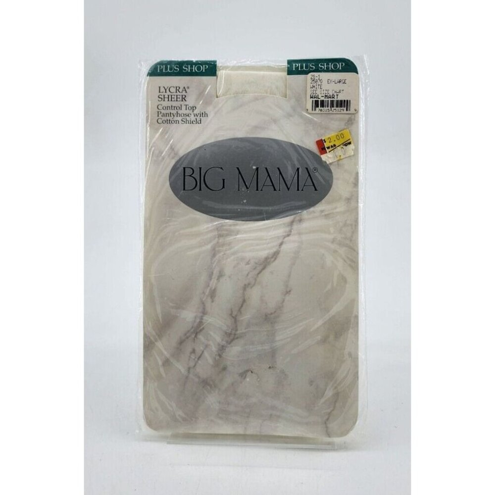 Vtg Big Mama Lycra Sheer Control Top Pantyhose Cotton‎ Shield White Size XL